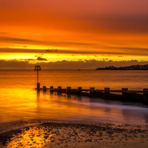 Swanage Sunrise Picture with fiery Sun Rise in Swanage Bay