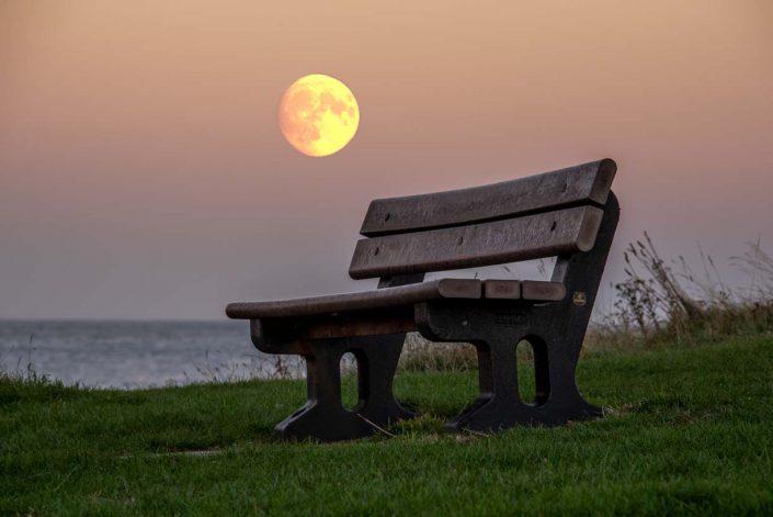 Peveril Point Coast Watch Bench Moon Rise